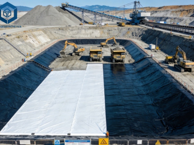 mise en place du géotextile avant l'installation de la géomembrane