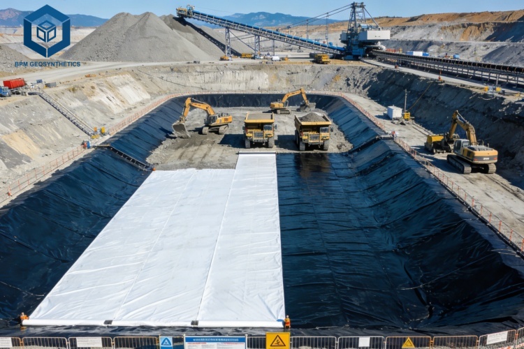 ภาพการวางแผ่นใยสังเคราะห์ก่อนการติดตั้งแผ่นกันซึม